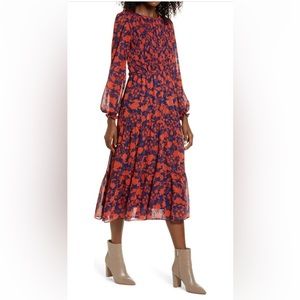 Julia Jordan Floral Long Sleeve Chiffon Midi Dress